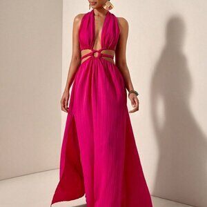 Sexy Women's Halter Neck Strapless Backless cut out Waist Maxi dress